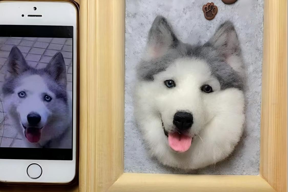 Handmade 3D Felted Dog Portrait (Framed) in 6" or 10" Sizes
