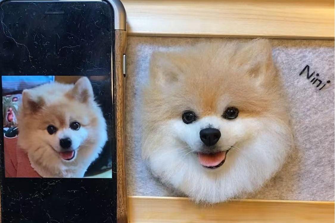 Handmade 3D Felted Dog Portrait (Framed) in 6" or 10" Sizes