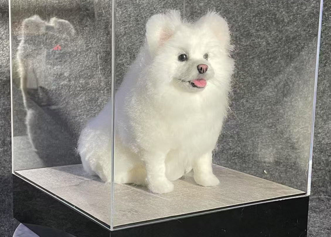 Custom 3D Felted Dog Sculpture – Handcrafted Miniature Pet Art in Display Box
