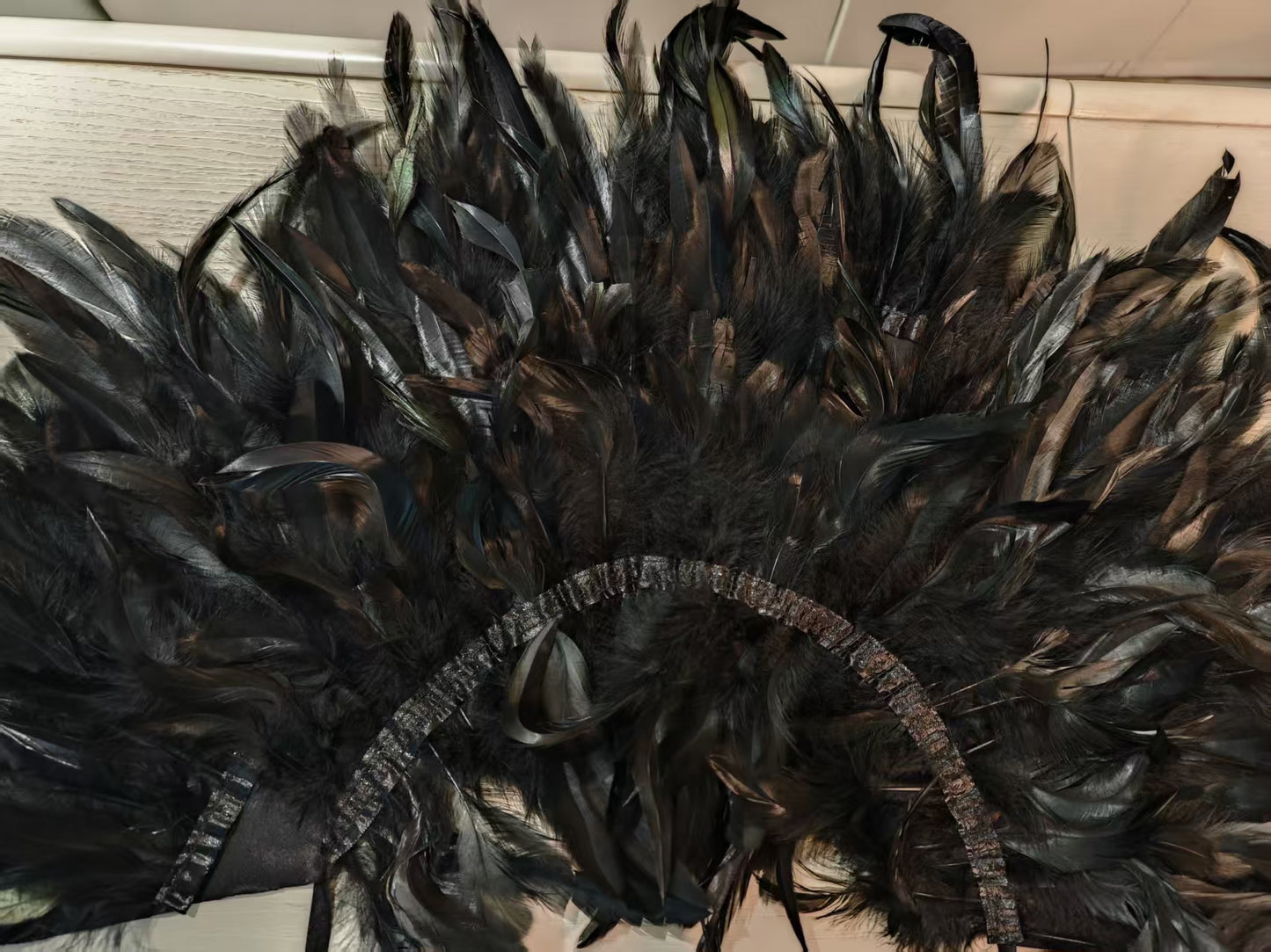 Gothic Costume Set: Feather Shawl, Horns, Lace Mask, Choker, Claw Gloves and Earrings